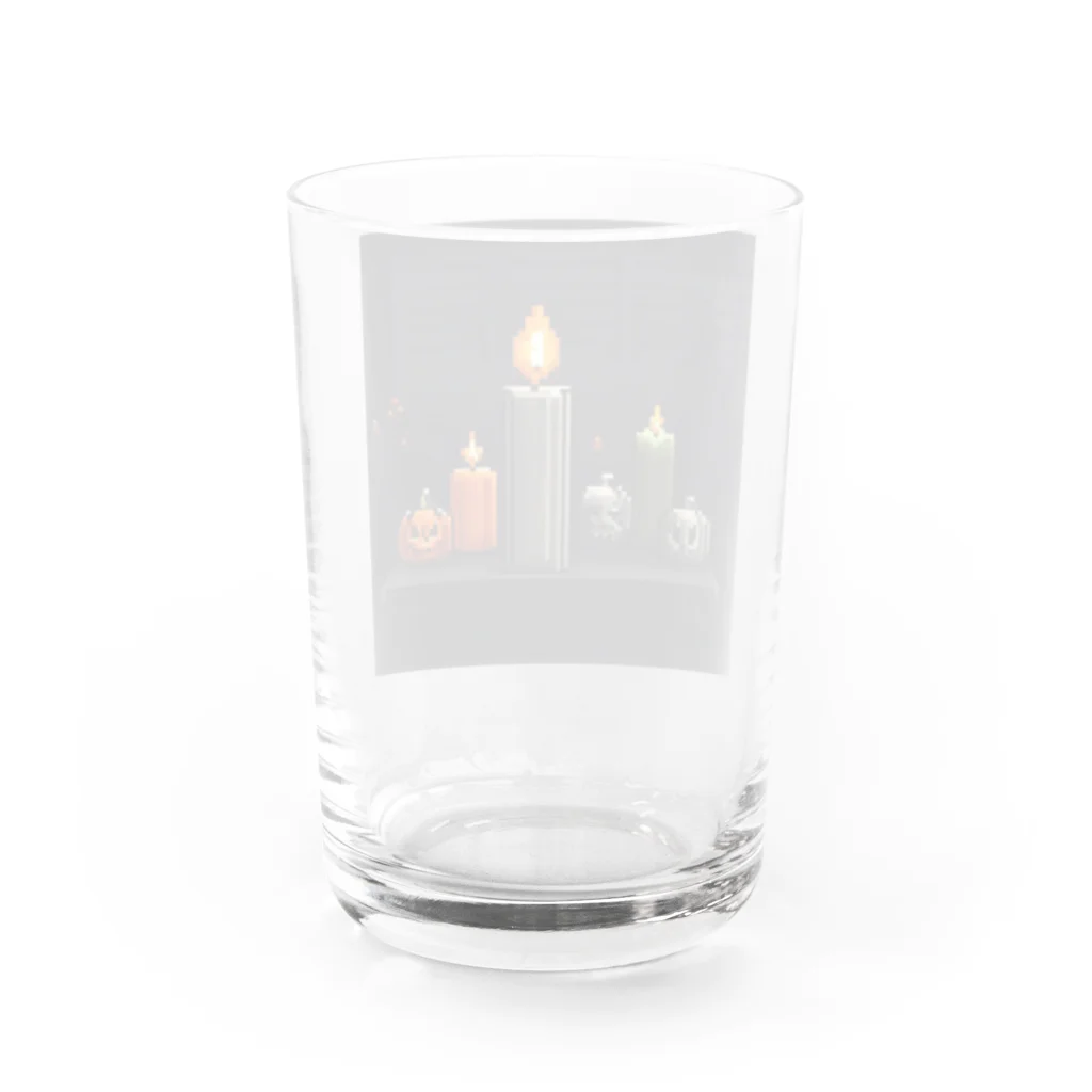 umakoiの火が灯る蝋燭とハロウィンカボチャのドット絵 Water Glass :back