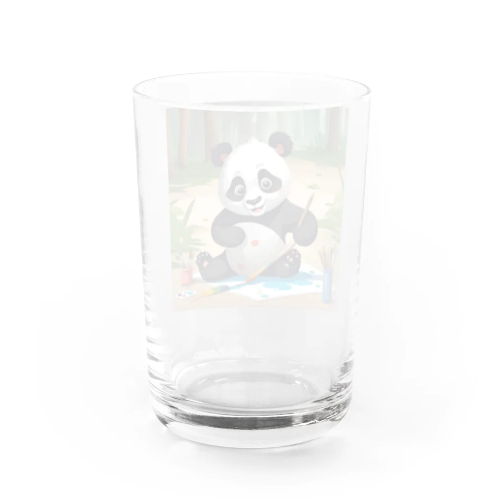 アニマルショップ『自己流』のお絵かきする子どもパンダ Water Glass :back