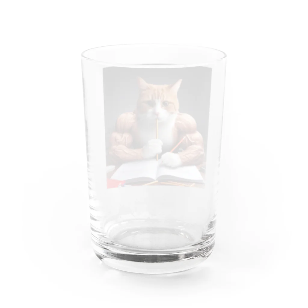 ポッキー大好きマッチョにゃんのマッチョにゃん勉強中 Water Glass :back