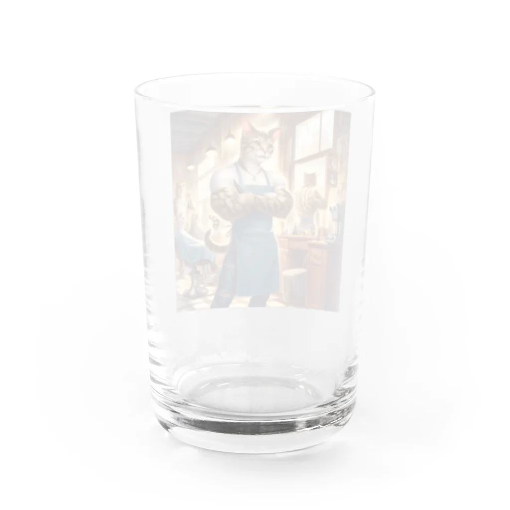 ポッキー大好きマッチョにゃんのカリスマ美容師マッチョにゃん Water Glass :back