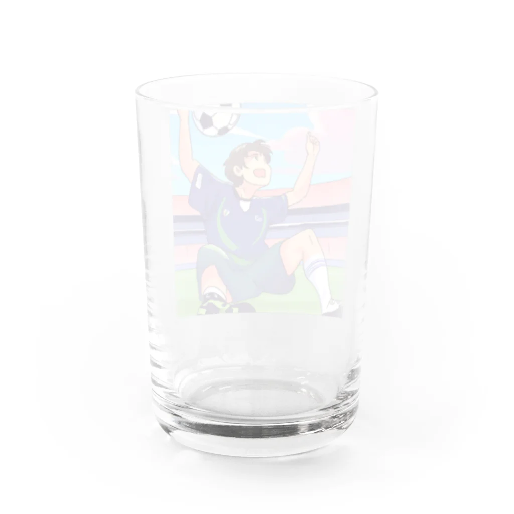 ほっこりグッズBASEのワールドカップ優勝を夢見るサッカー少年 Water Glass :back