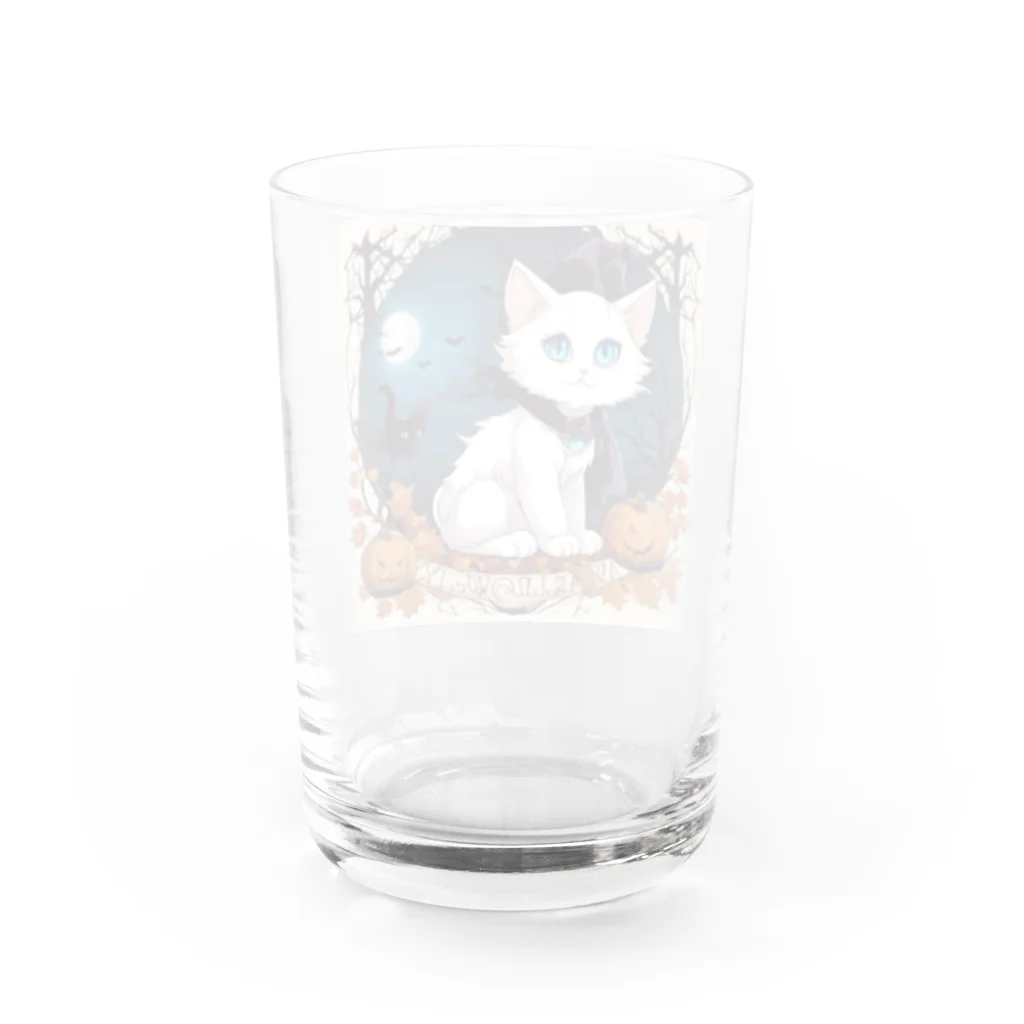 yoiyononakaのハロウィンの白猫08 Water Glass :back