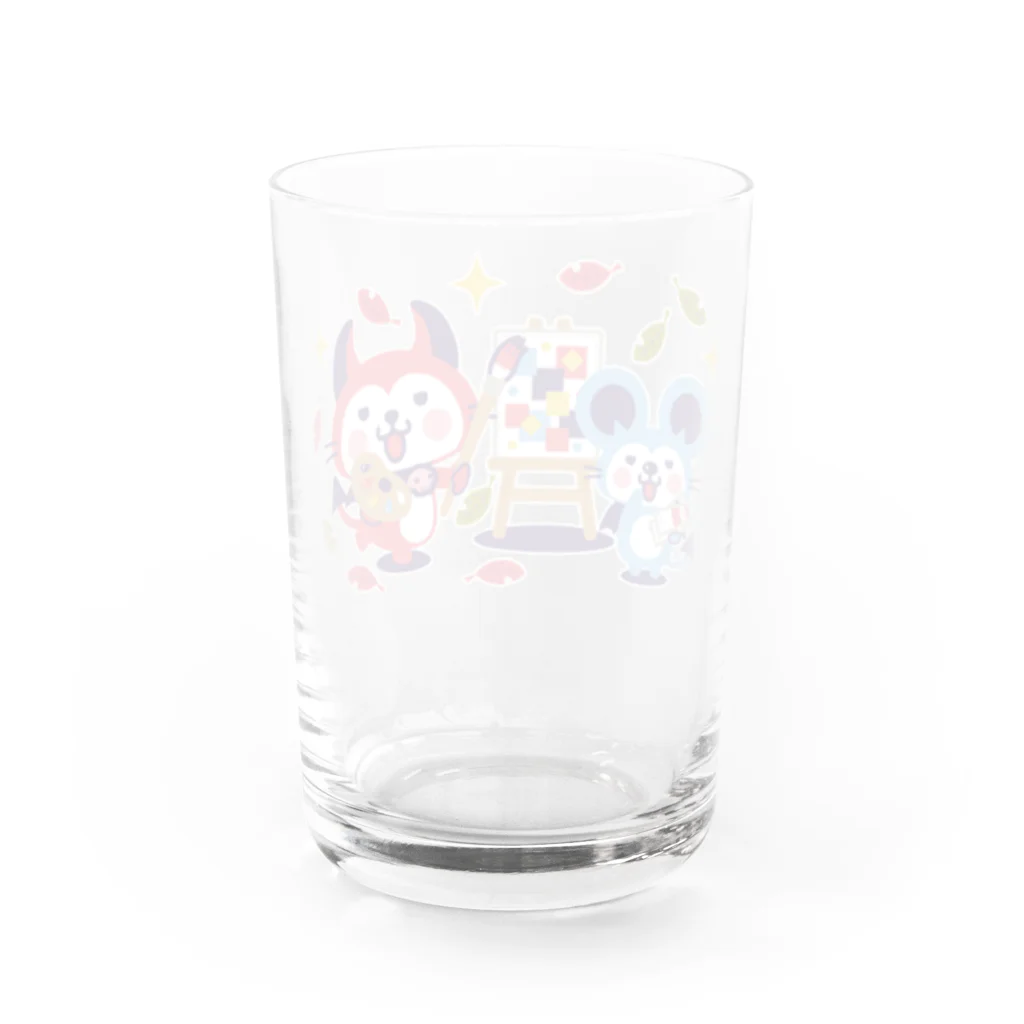 ミニマムユニヴァース@SUZURIのデビねこくんとデビねずちゃん グラス 芸術の秋 Water Glass :back