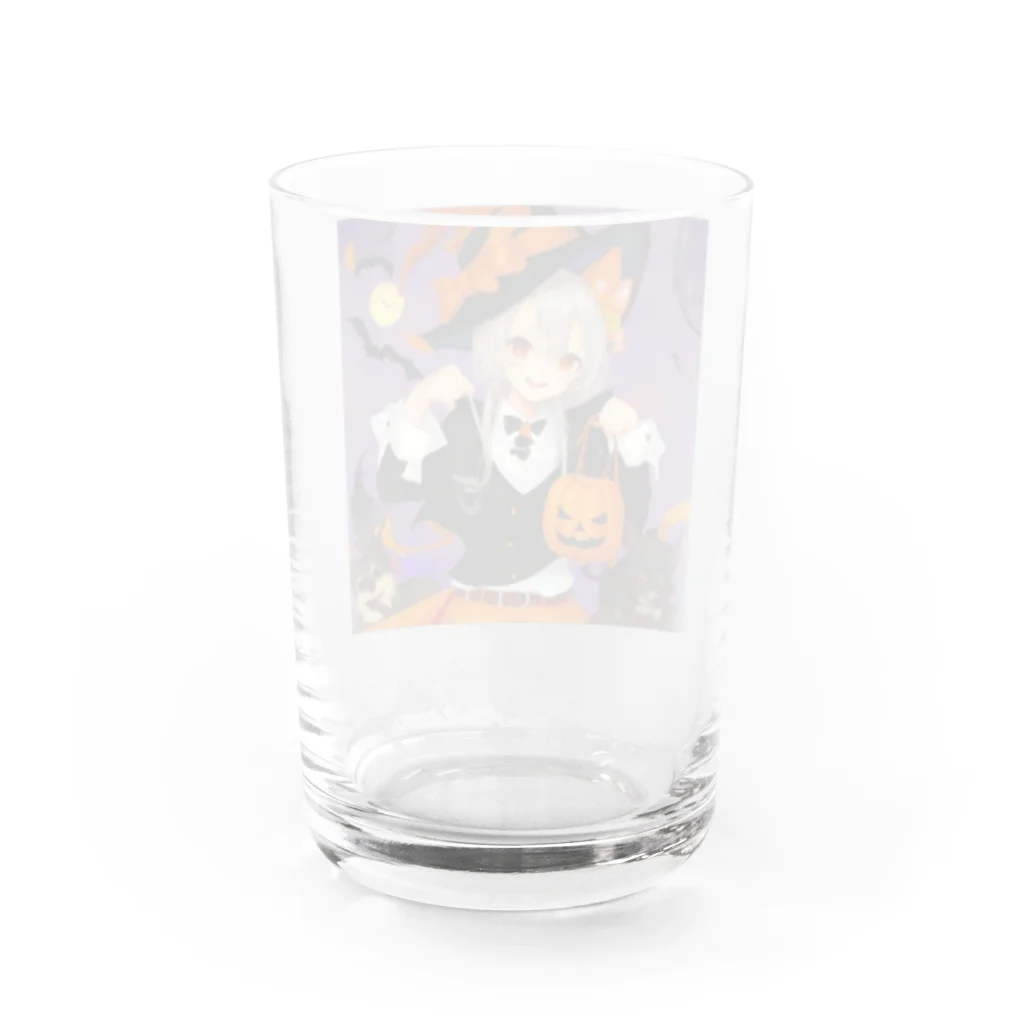 チワワ愛好家ショップのワワ大好き魔女のハロウィン・キャンディ・キス Water Glass :back