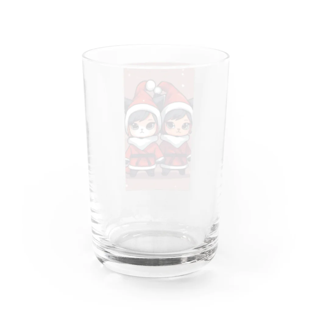 ニンニン忍者パンのクリスマスの着ぐるみを身にまとった可愛らしい忍者イラスト・グッズ Water Glass :back