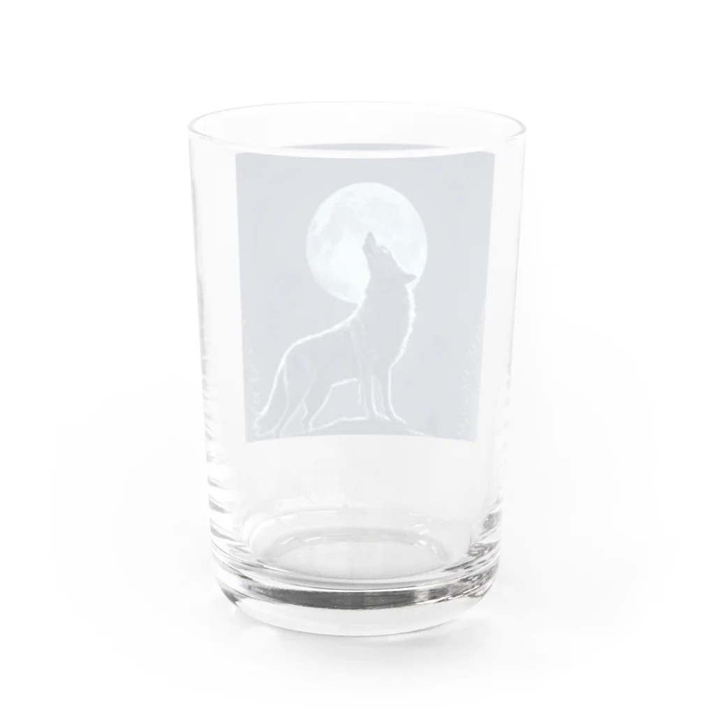 アニマルデザインの月夜に吠える狼 Water Glass :back