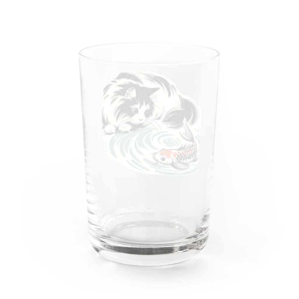 MakotOの猫と鯉（水墨画風） Water Glass :back