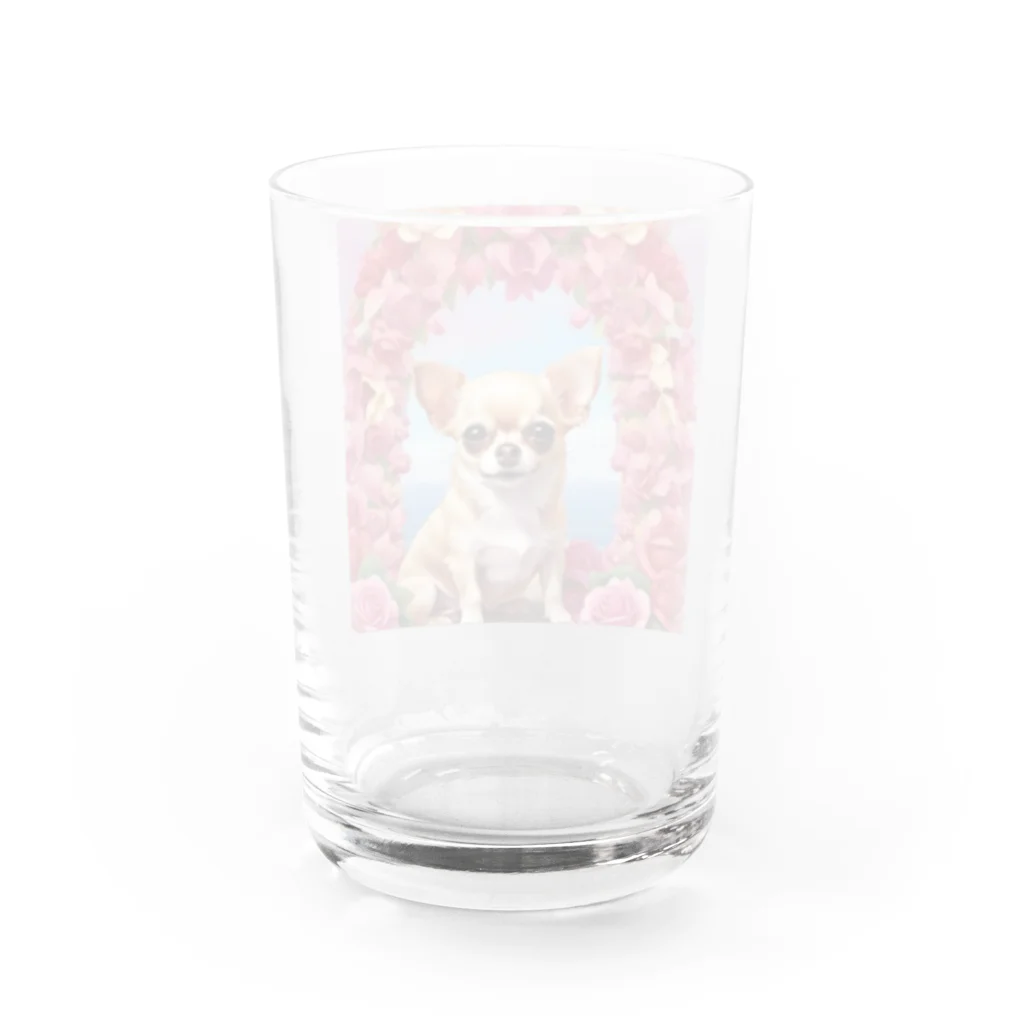 チワワ愛好家ショップの王室の秘密とチワワと薔薇 Water Glass :back