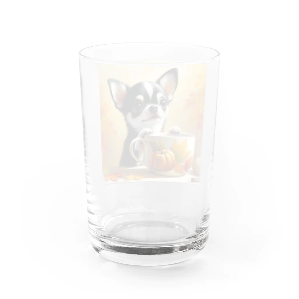 DeenaDeeのAutumn Curiosity: Chihuahua & Mug Magic 秋の好奇心: チワワとマグカップ Water Glass :back