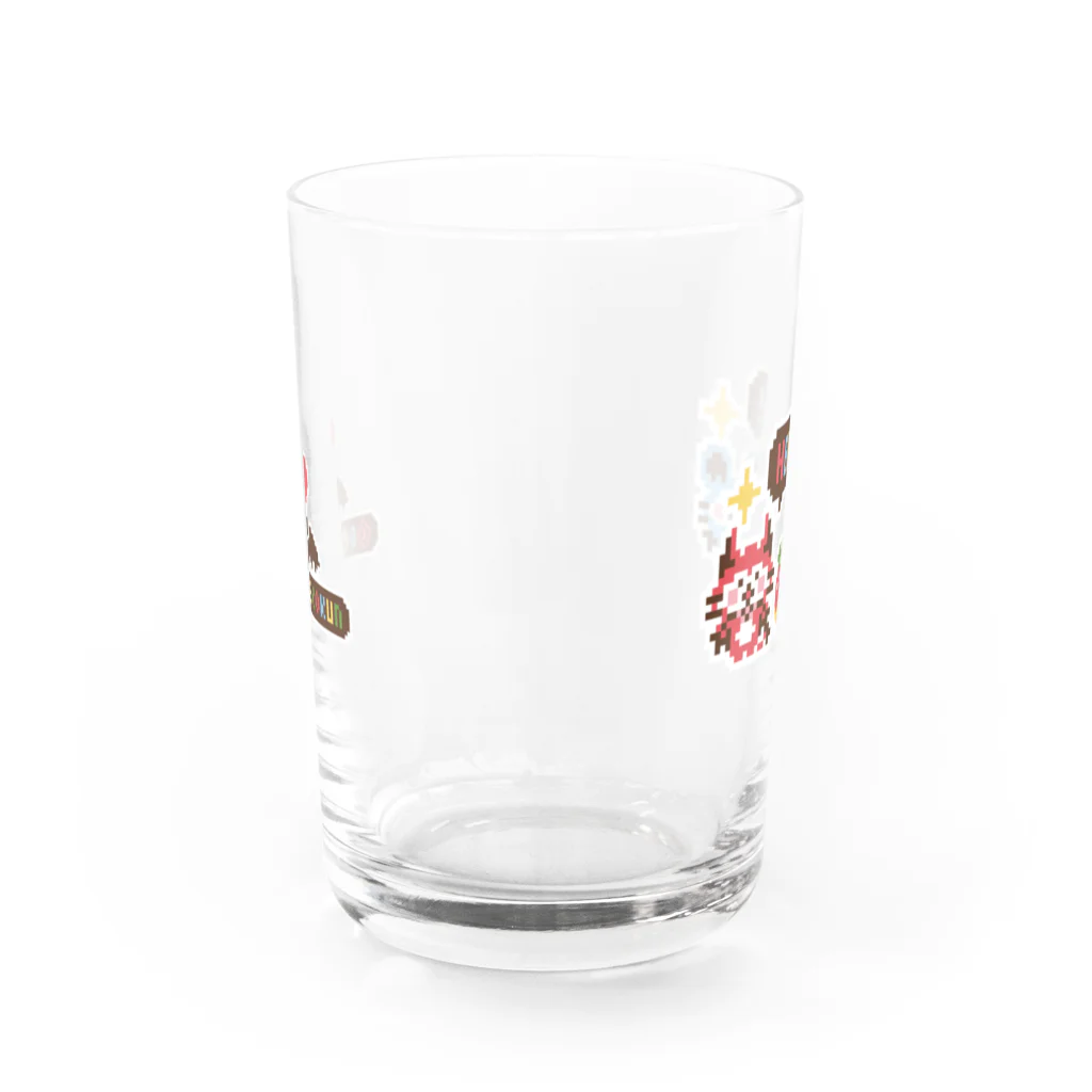 ミニマムユニヴァース@SUZURIのデビねこくんとデビねずちゃんとリンゴのドット絵 グラス Water Glass :back