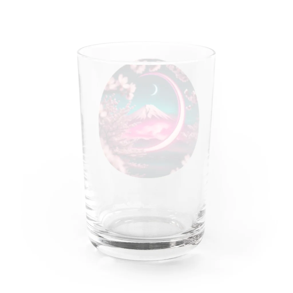 RetrowaveFlowerのRetrowaveFlowerー富士山ー Water Glass :back