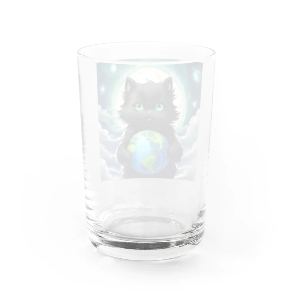 yoiyononakaの地球を抱きかかえる黒猫05 Water Glass :back