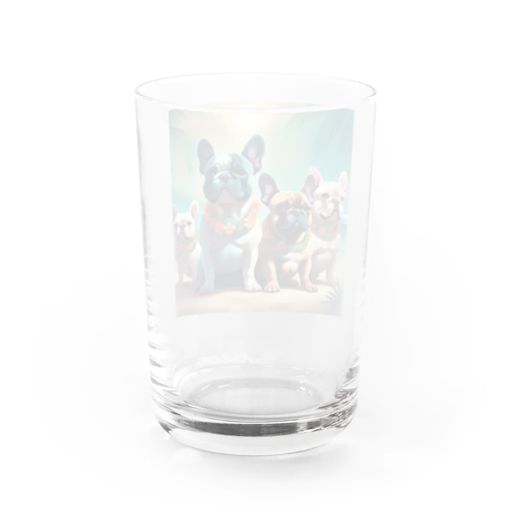 ChicCanvas Boutiqueのハワイアンで佇むフレンチブルドッグ達 Water Glass :back