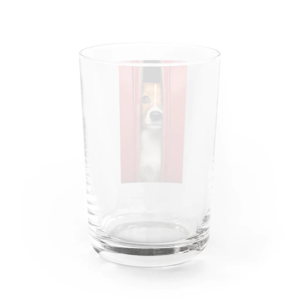 YUTO1126のジッパーから覗く犬 Water Glass :back