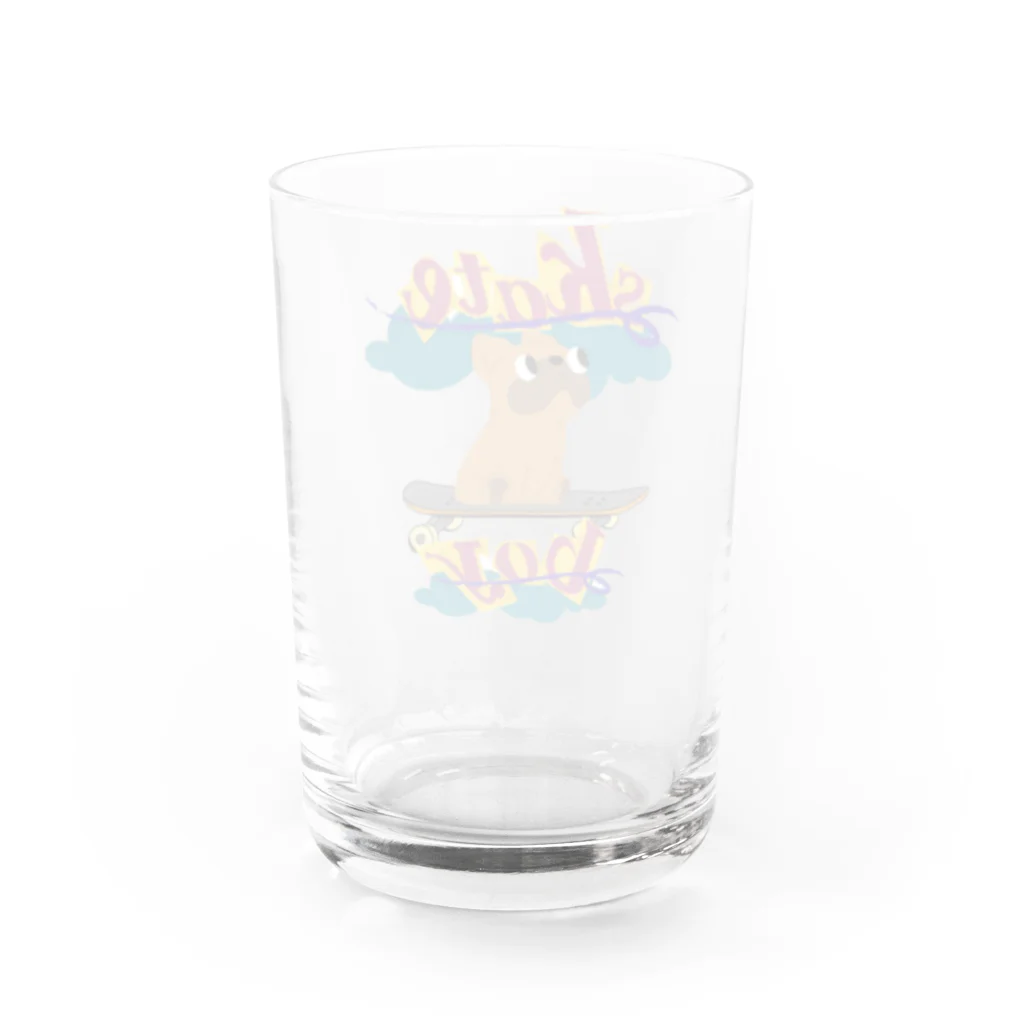 sloth_giraffeのスケートボードするワンコ Water Glass :back