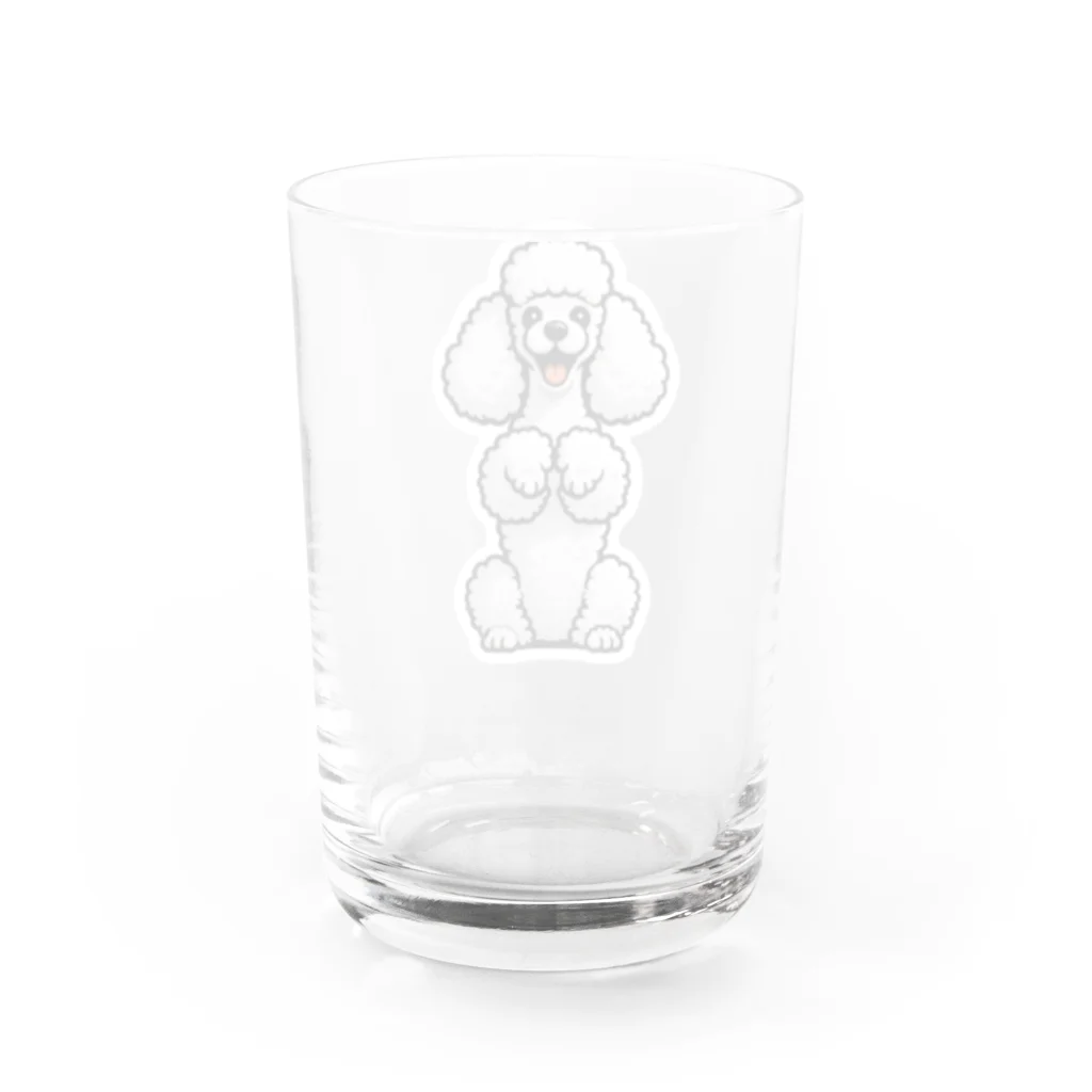 COCO SHOPのホワイトカラーのプードル（ちんちんポーズ） Water Glass :back