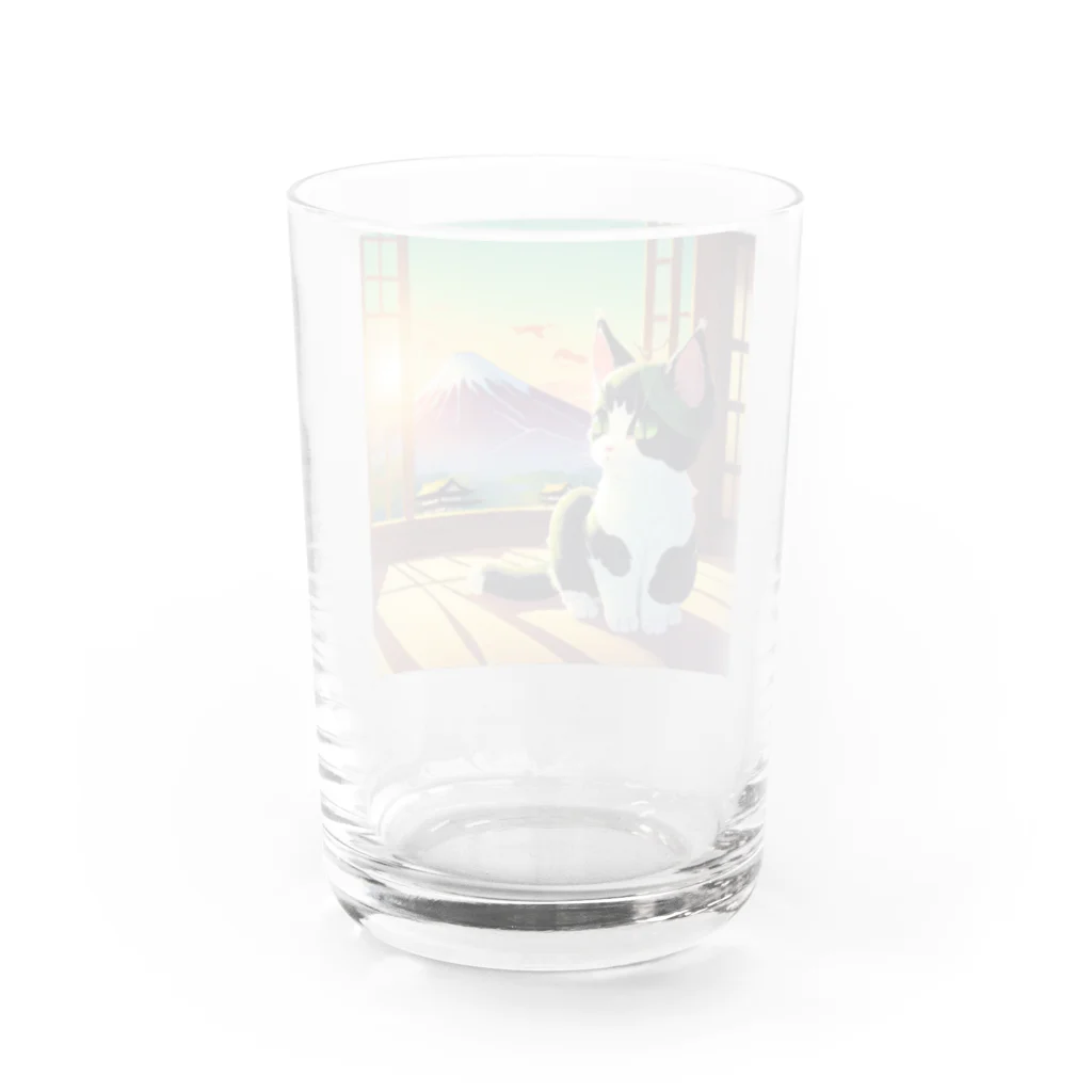 yoiyononakaの富士山と白黒猫 Water Glass :back