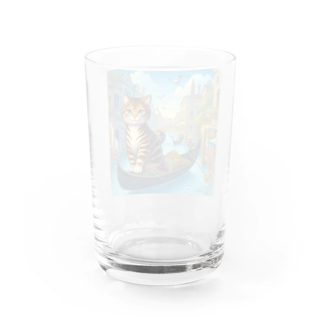 ニャーちゃんショップのヴェネツィアの水路でゴンドラに乗っているネコ Water Glass :back