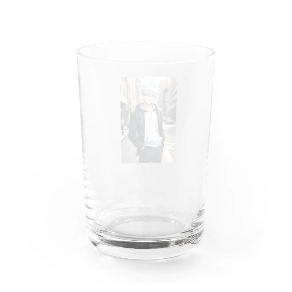 ほっこりアニメマートの白髪メガネ男子 Water Glass :back