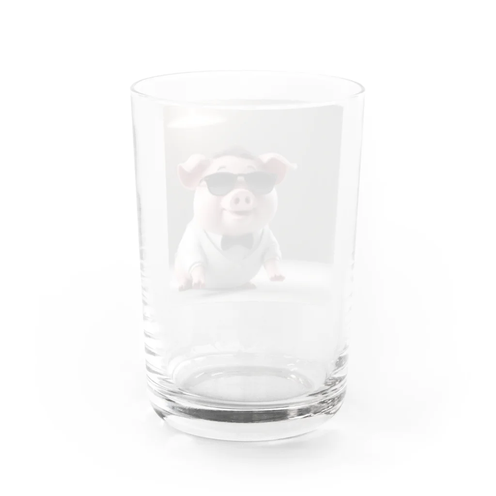 サングラスキャラのユニークなスタイルのサングラスをかけたブタ登場！ Water Glass :back