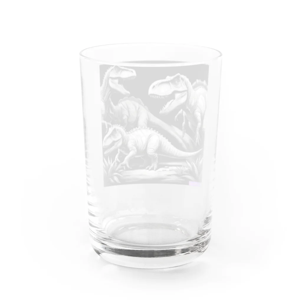 だまショップ@子ども向けのモノクロ恐竜くん3号 Water Glass :back