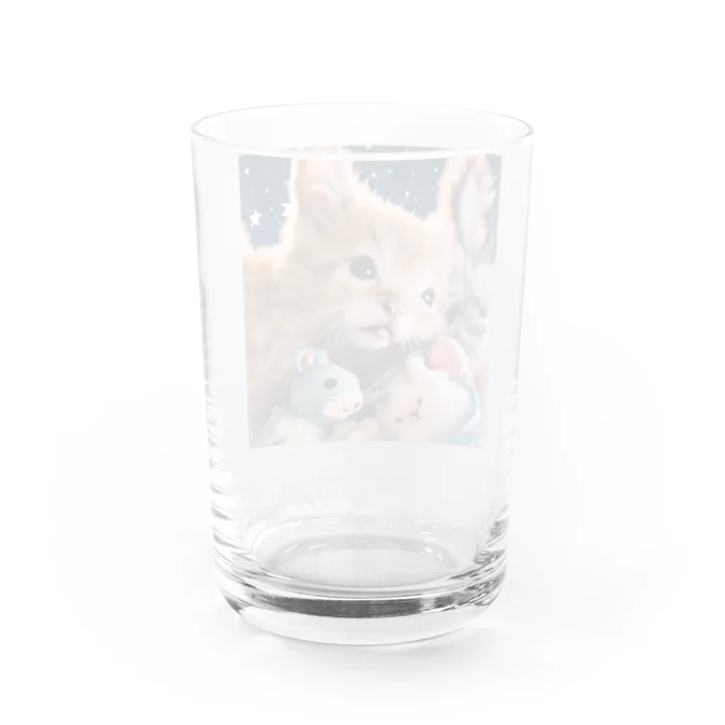 みゅうのぬいぐるみと猫ちゃんのショット Water Glass :back