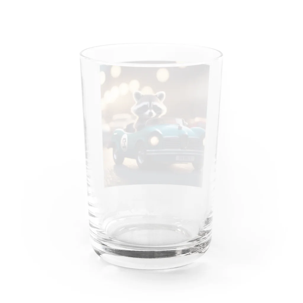 araiguma_shopのカーレースに参加しているアライグマ Water Glass :back