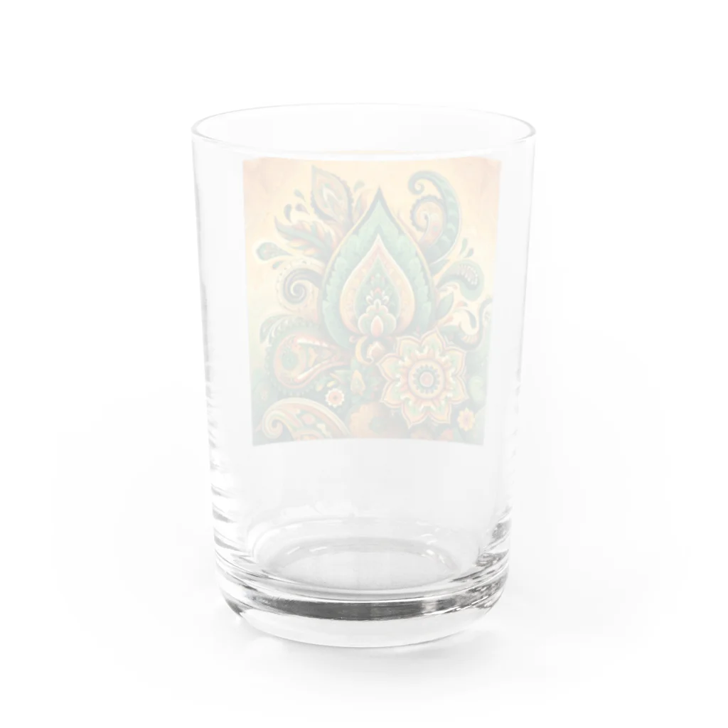 saqui.comの黄色と緑のインド柄 Water Glass :back