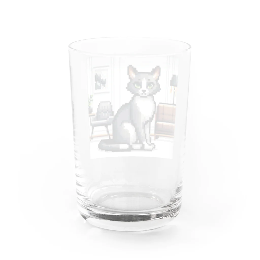 ピクセル堂のモダンレトロ：スタイリッシュなピクセル猫 Water Glass :back