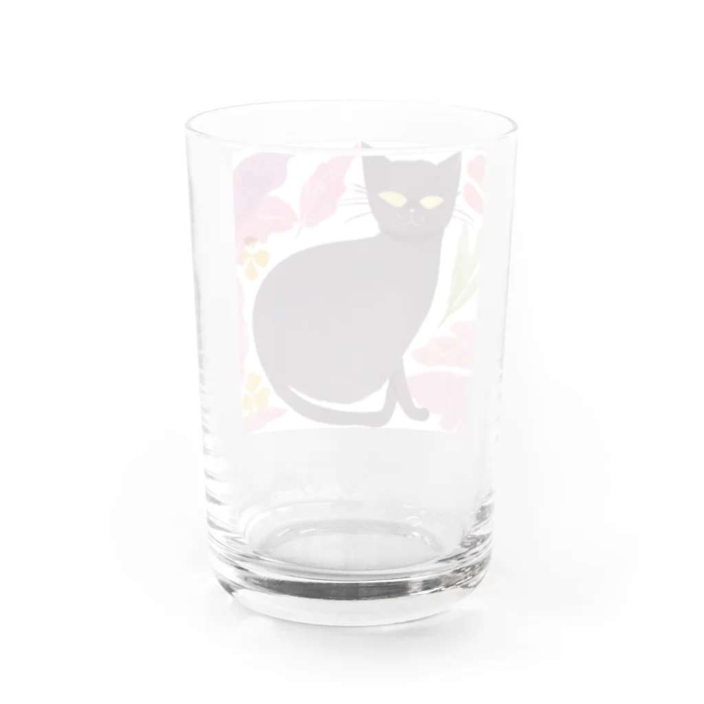 Goods Morning【赤い屋根のおうち】の都会黒猫ちゃん花に囲まれ上機嫌 Water Glass :back