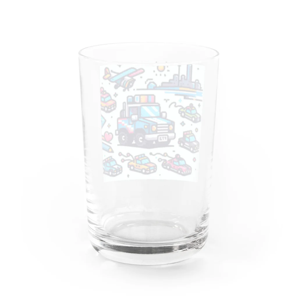 お茶目なドット絵のドッド絵車さん Water Glass :back