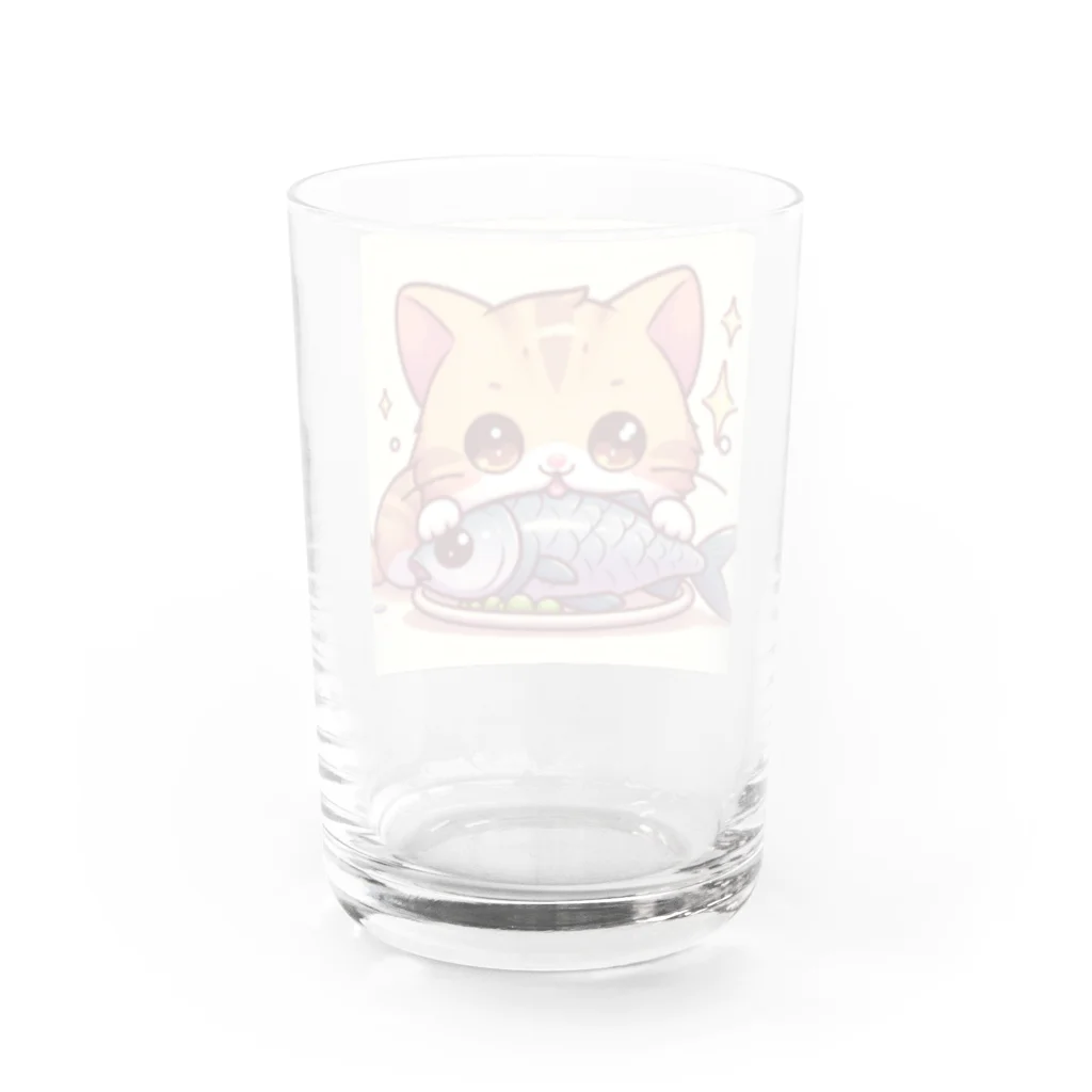 zuuu-の魚を前にドヤ顔にゃんこ☆ Water Glass :back