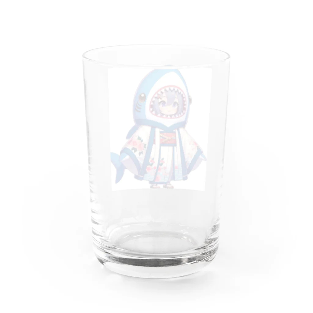 WING_0101の和風サメちゃんグッズ Water Glass :back