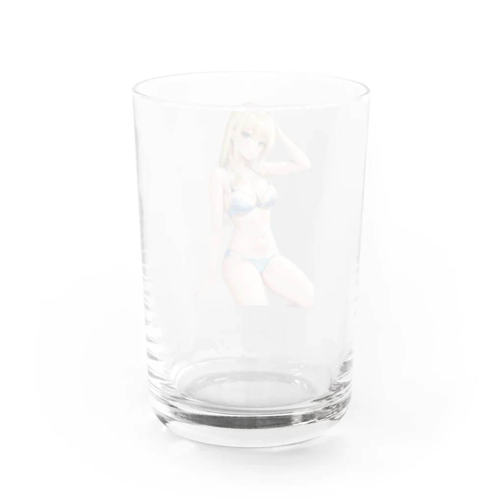 AIオリジナルイラスト　美女男子の金髪の彼女が下着姿で魅了する Water Glass :back