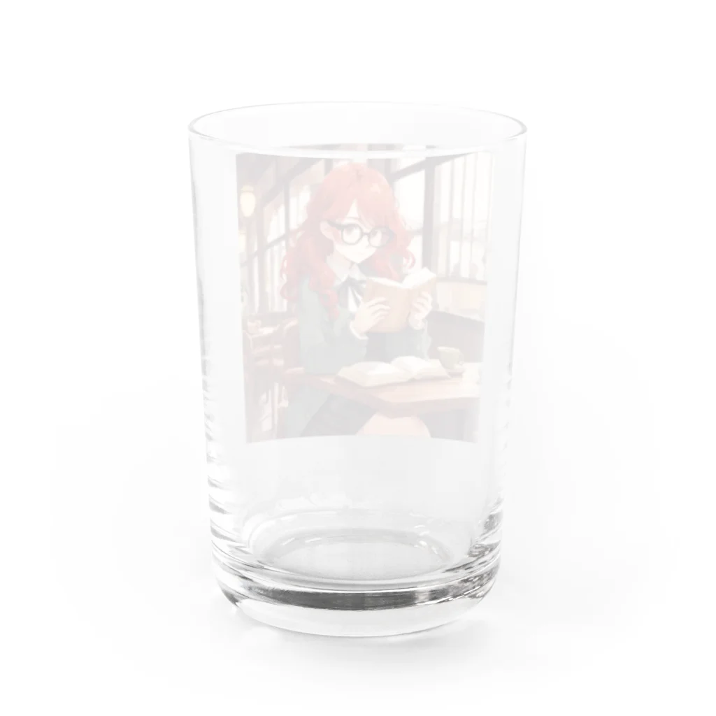 プリンゴブリンの赤毛の読書メガネさん Water Glass :back