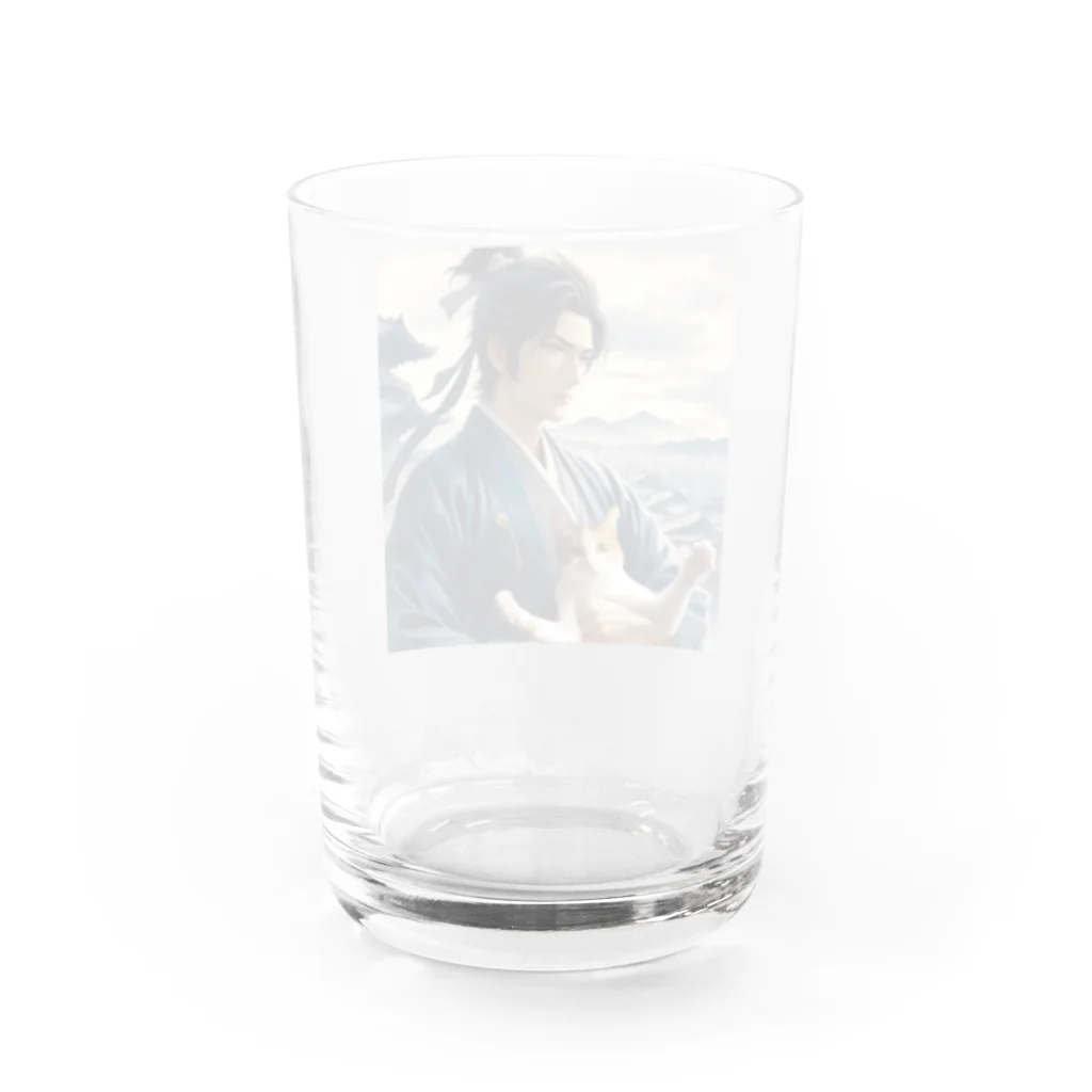 猫好き Japanの猫好きな武士 Water Glass :back