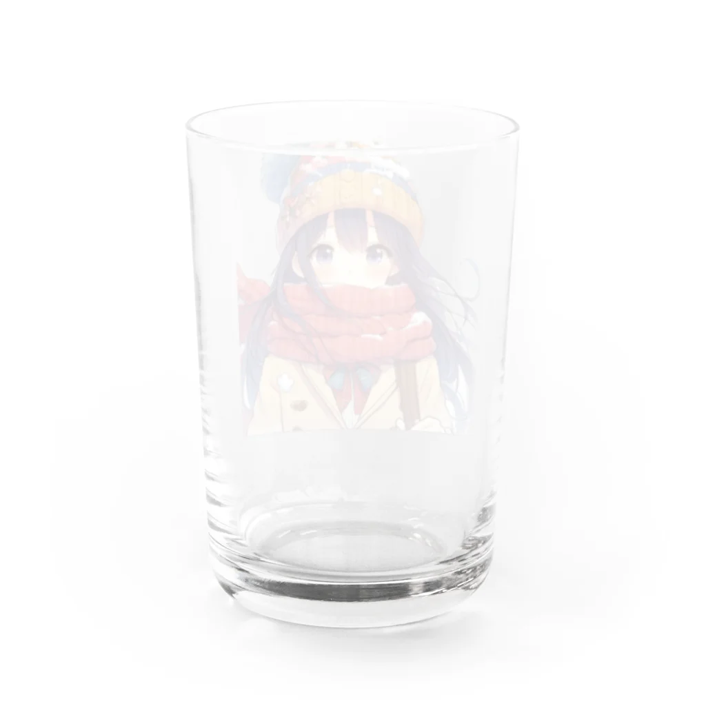 推しの美少女とアイドルのマフラー姿の照れ屋な女の子 Water Glass :back