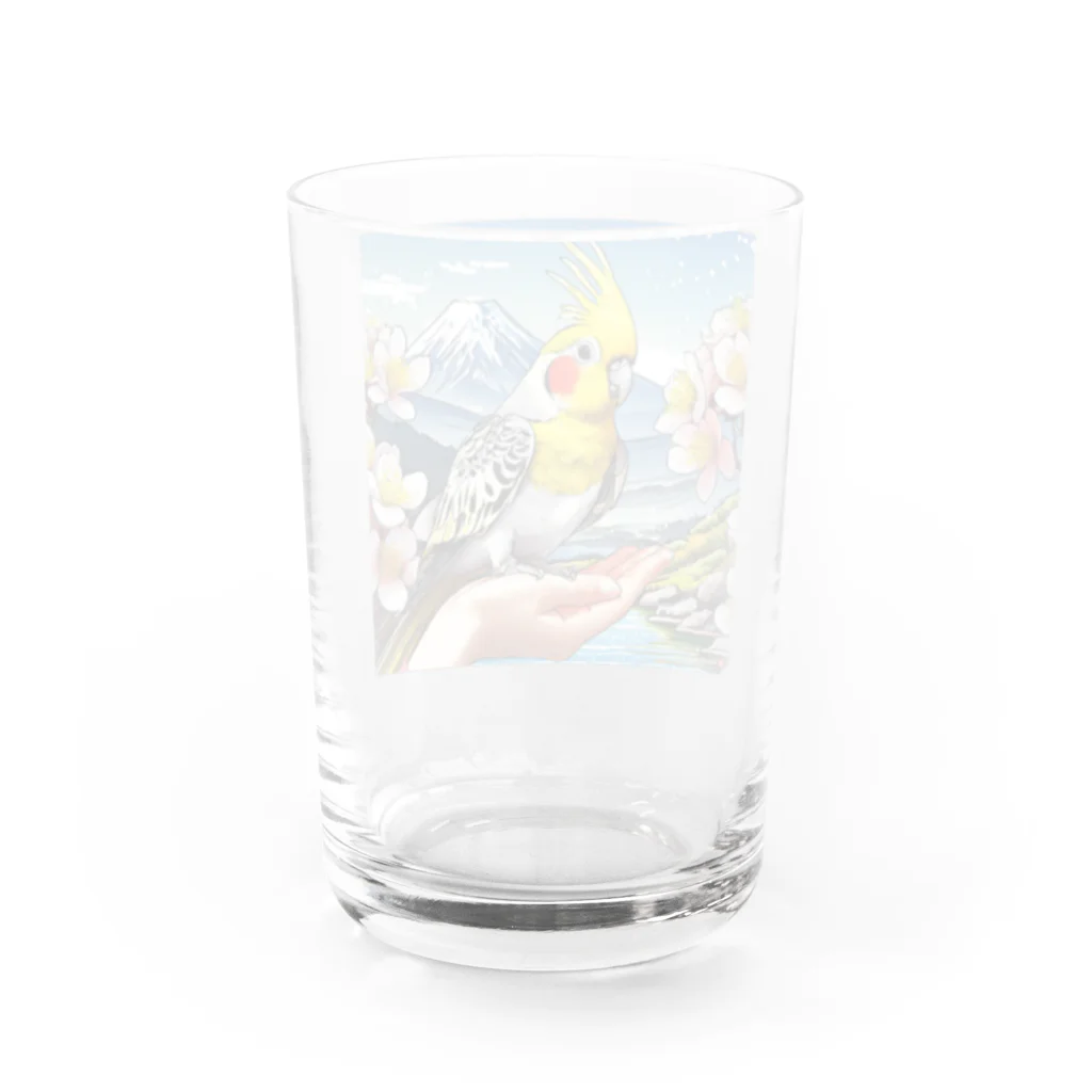 Paonのズーのオカメインコと山景色 Water Glass :back