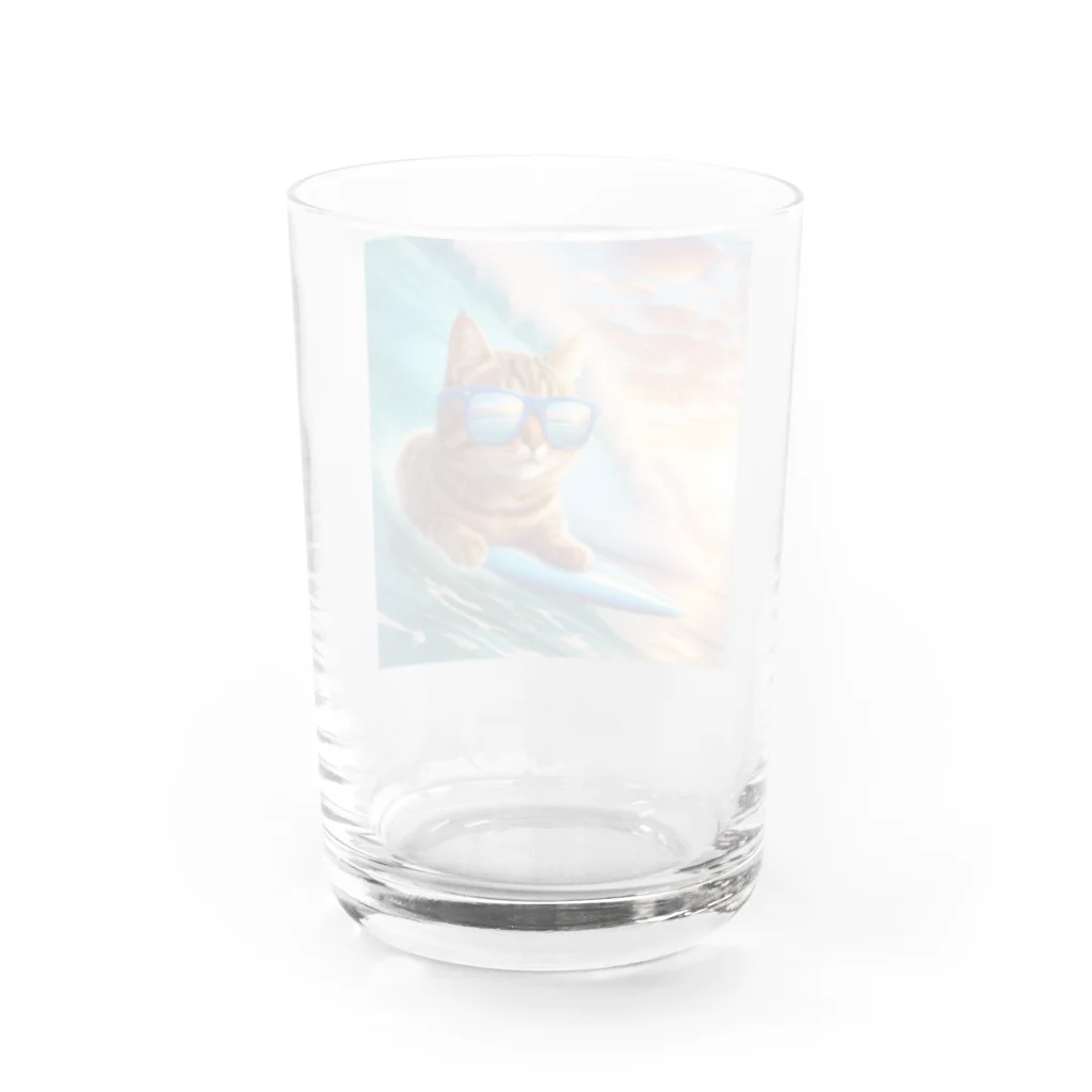 猫と紡ぐ物語の波が高くても自由自在にサーフィンを楽しむ猫 Water Glass :back