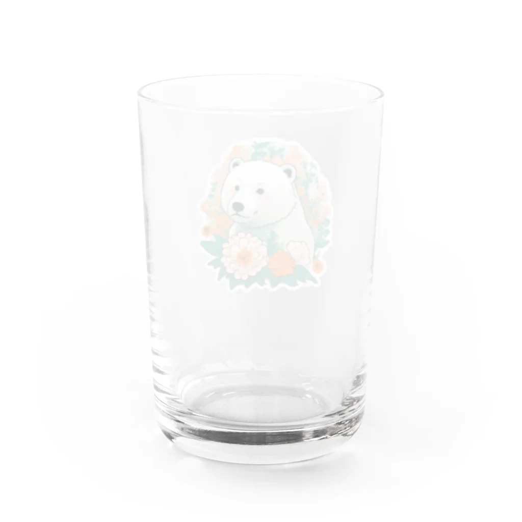 りんりんの可愛いシロクマちゃんショップ　かわいいよ！の花に囲まれている白くま Water Glass :back