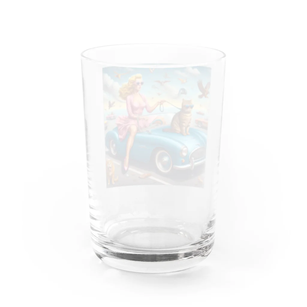 パパネコのドライブにゃんこチャン Water Glass :back