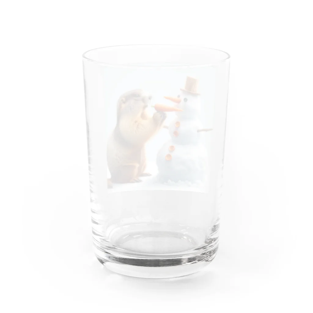 hirashoの雪だるまとマーモット Water Glass :back