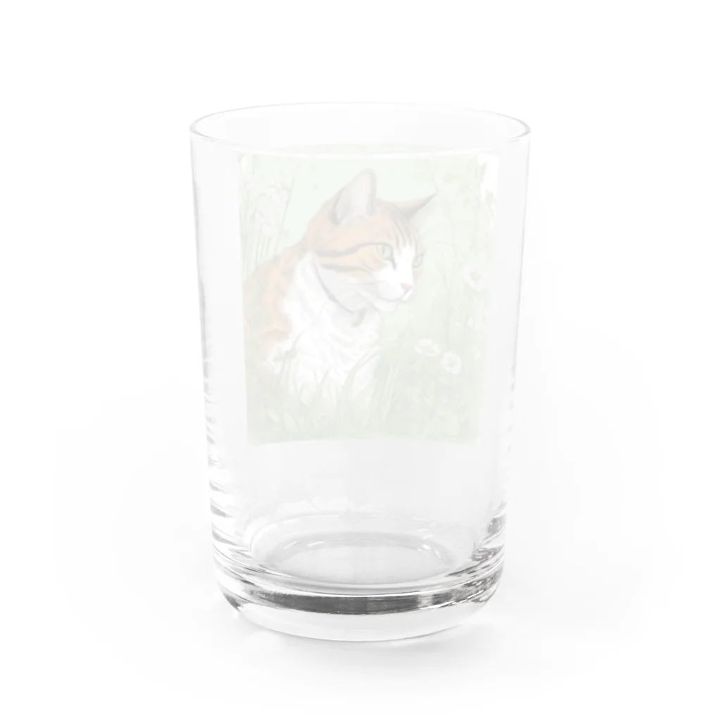 にゃんこーねこの草の中の猫 Water Glass :back