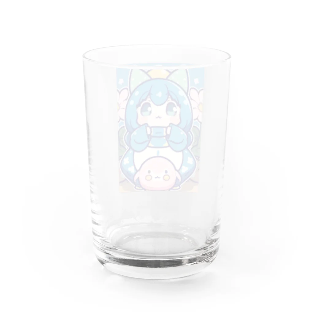 カピパーラ🐻の青い髪の姫とピンクのかわいい生物♪ Water Glass :back