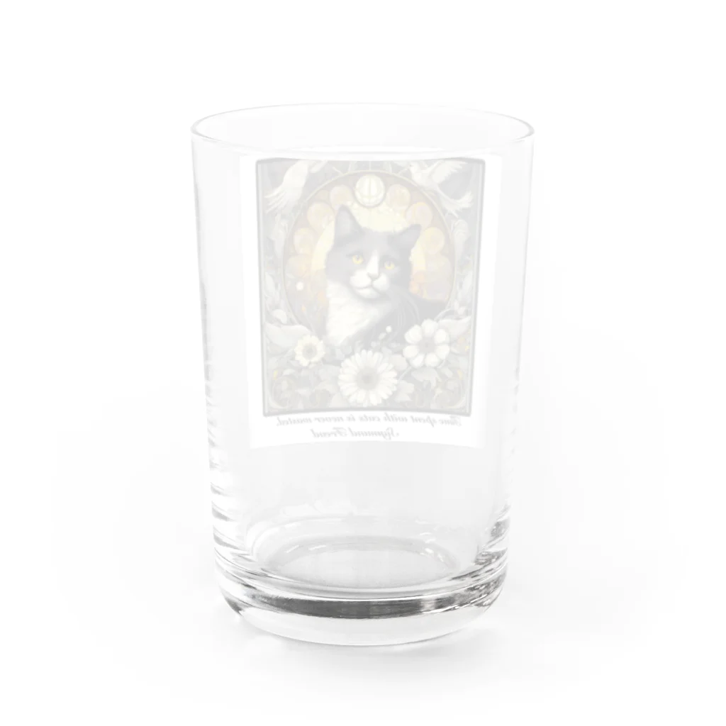 adarahのハチワレにゃんとお花 Water Glass :back