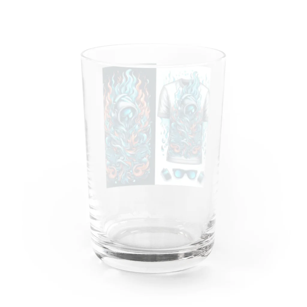 4146-の蒼と黄色の炎 Water Glass :back