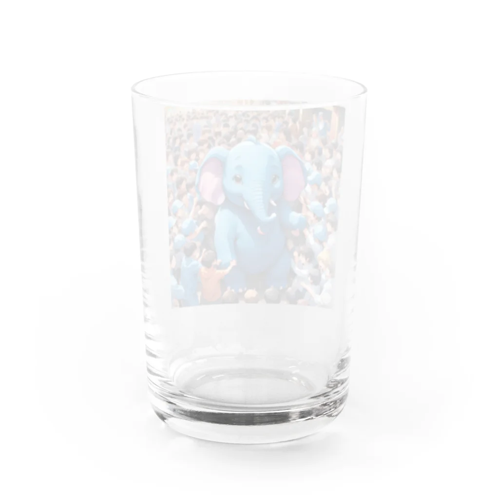 にっくすSTOREの人ごみで押されたり、ぶつけられる青いゾウ Water Glass :back