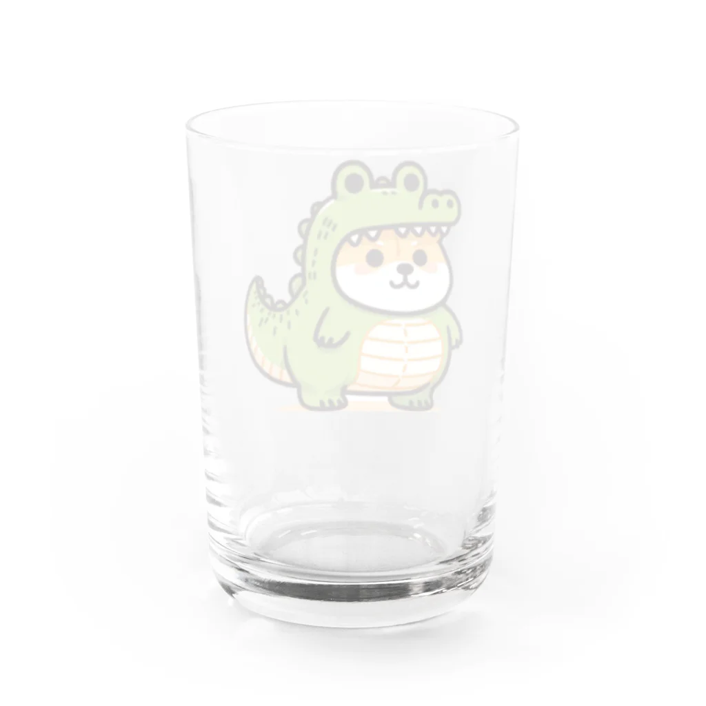 柴犬に囲まれたいのワニの着ぐるみを着た柴犬のイラスト Water Glass :back