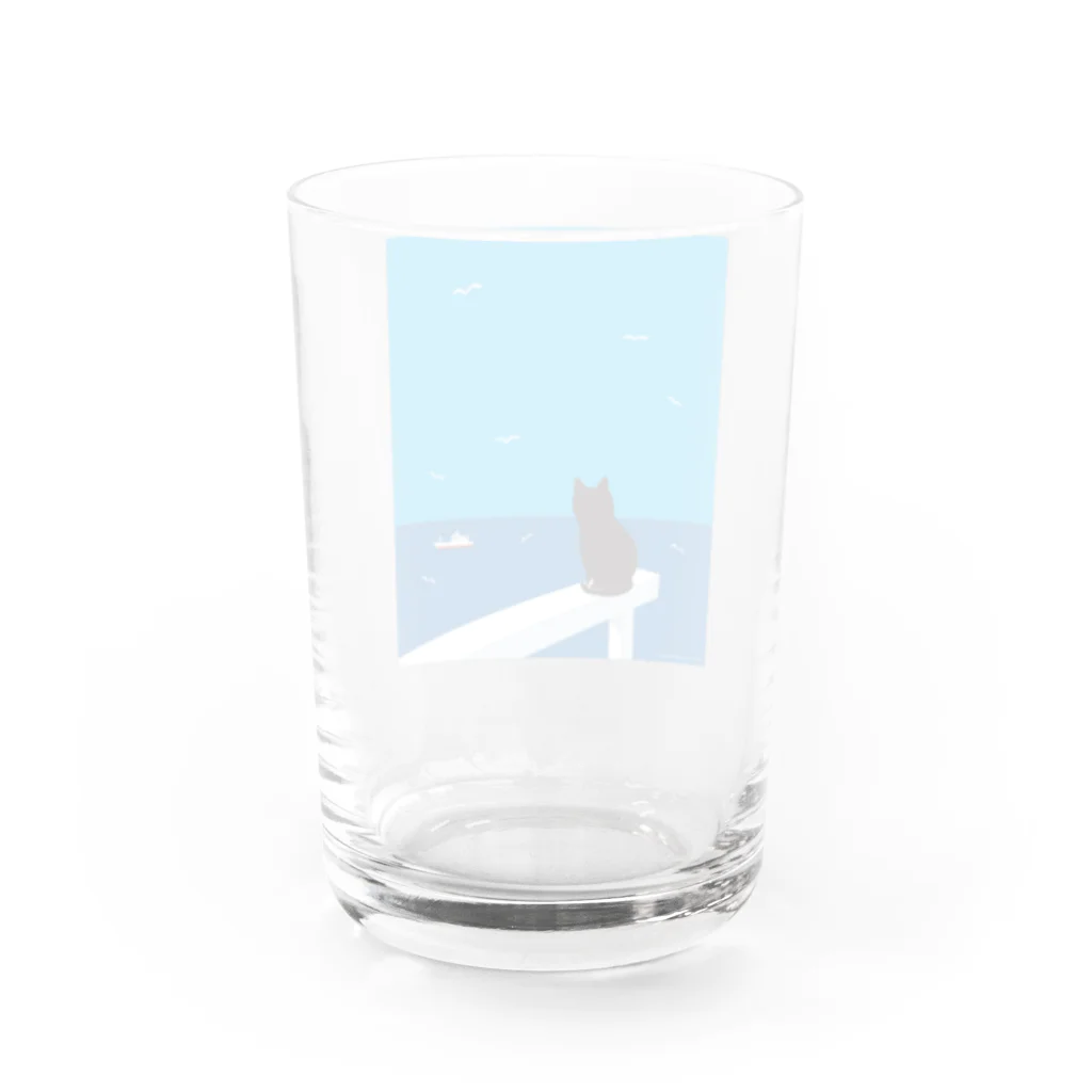 karo///illustrationのデザインにゃんこシリーズ　水平線とネコとカモメ Water Glass :back