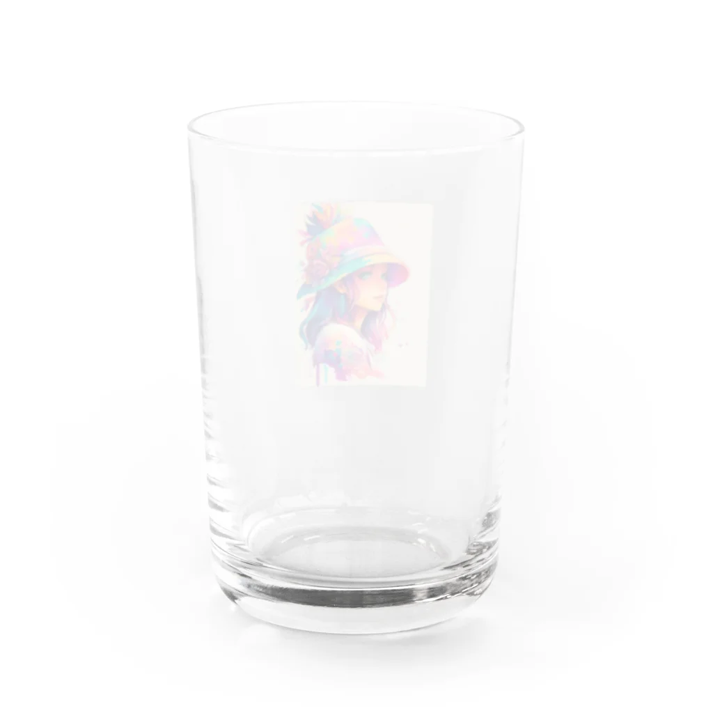 AQUAMETAVERSEのお花を飾った帽子をかぶった少女　BLUE PLUM  691 Water Glass :back